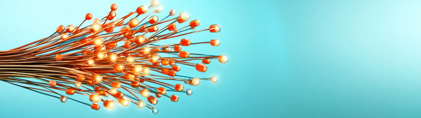 Poster - Abstract Network of Copper Wires with Light Glowing at the Ends.