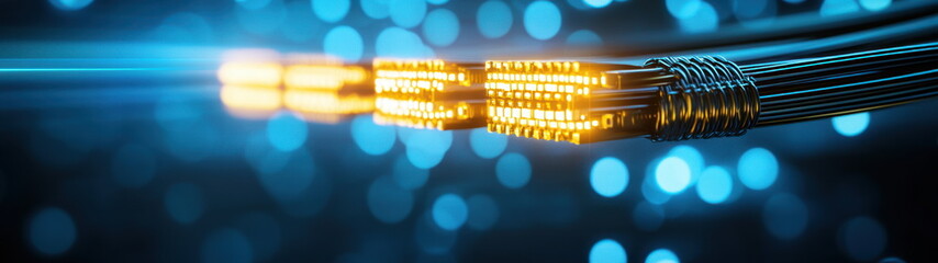 Poster - Fiber Optic Cable with Blue Bokeh Background.