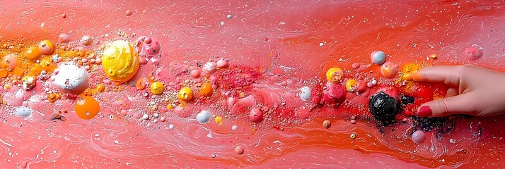 Aufkleber - Captivating abstract image showcasing the dynamic merging of vibrant liquid paint patterns creating a hypnotic marbling effect with a contemporary digital art aesthetic