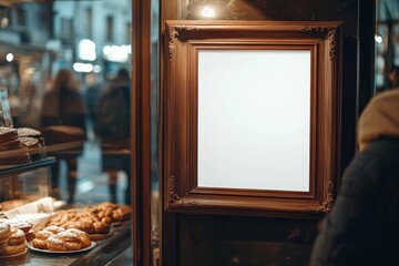Poster - There are no advertisements on the mockup board for the bakery shop.