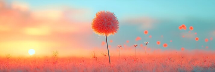 Aufkleber - Captivating sunset scene with vibrant wildflowers swaying in the gentle breeze over an open tranquil countryside landscape