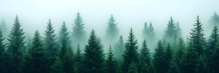 Poster - Ethereal Fog Enveloping a Pine Forest Landscape   A Mysterious and Atmospheric Natural Scene with Mist Shrouding the Evergreen Trees