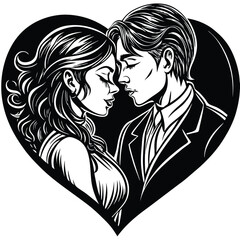 Couple of lover’s creative embracing silhouette. Vector illustration on white background