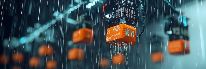 Fototapete - Flowing Binary Code Forming a Digital Rain Effect Across a Dark Futuristic Background Representing the Interconnected Nature of Technology and Data