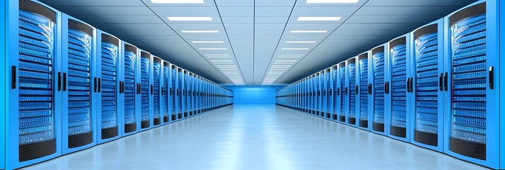 Leinwandbilder - Futuristic data center corridor featuring illuminated server racks cutting edge technology and a sleek minimalist design  This image showcases the advanced and innovative infrastructure of a modern