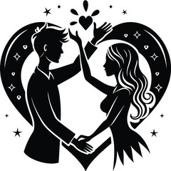 Couple of lover’s creative embracing silhouette. Vector illustration on white background