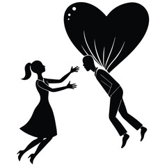 Couple of lover’s creative embracing silhouette. Vector illustration on white background