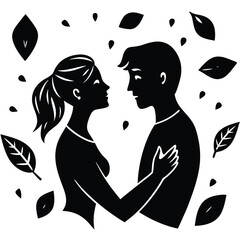 Couple of lover’s creative embracing silhouette. Vector illustration on white background