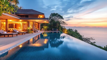 Poster - A luxurious villa with an infinity pool and ocean view, symbolizing high-end real estate and excellent return on investment