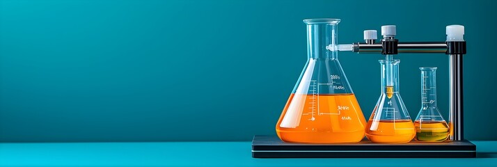 Poster - Laboratory setup featuring various beakers flasks and chemical solutions ready for scientific experiments research analysis and in the field of chemistry biology or other academic disciplines
