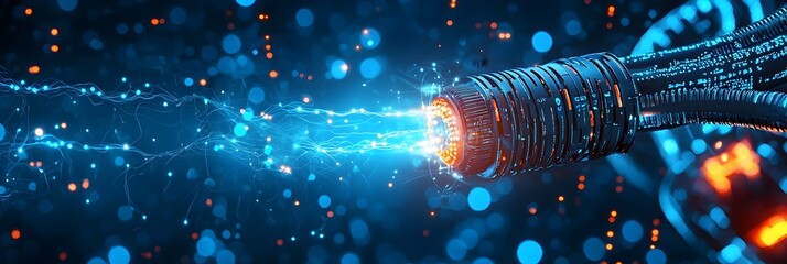 Poster - Mesmerizing abstract design featuring glowing blue fiber optic cables twisting converging and intersecting in a captivating technology inspired pattern