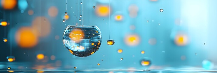 Poster - Mesmerizing close up of water droplets on a glass surface reflecting a blurred array of vibrant colors and creating a captivating abstract pattern