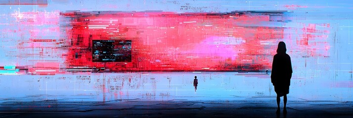 Aufkleber - Mesmerizing Digital Glitch Effect with Distorted Lines and Pixels in Vibrant Color Gradient  Abstract futuristic and technologically inspired digital art creation with a surreal psychedelic