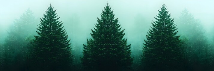 Poster - Mystical fog rolling over a dense pine forest creating a moody and atmospheric landscape with a sense of mystery and tranquility  The hazy mist shrouds the trees