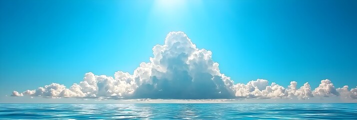 Poster - Serene sunlight piercing through wispy clouds casting a warm glow over the tranquil reflective ocean surface  Peaceful and atmospheric natural landscape