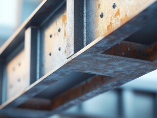 Close-up of rusty steel beam in construction site.