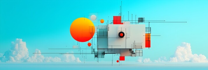 Poster - Vibrant and dynamic abstract digital background composed of geometric shapes layered with gradients and transparency effects  Minimalist and contemporary design with a futuristic feel