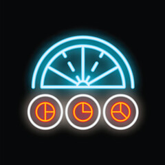 Poster - Neon sign illustrating the concept of time running out with a clock and progress charts