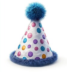 Isolated festive party hat with fluffy pompon.