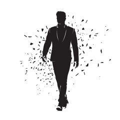 Wall Mural - Businessman walking, distorted isolated vector silhouette, front view