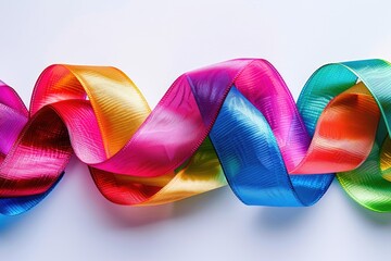 Wall Mural - A collection of bright and colorful ribbons laid out on a white surface