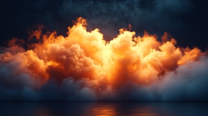 Wall Mural - A large cloud of smoke is rising from the ocean