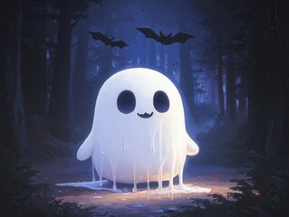 Canvas Print - Cute Ghost In The Forest.