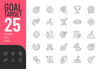 Goal Target line Editable Icons set. Vector illustration in modern thin line style of success related icons: mission, winner, achievement, and more. Pictograms and infographics for mobile apps
