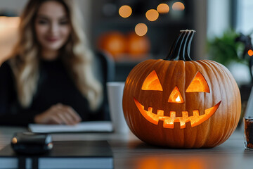 Wall Mural - office decorated in halloween style designed with generative ai