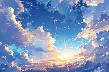 a blue sky with white clouds and sunshine