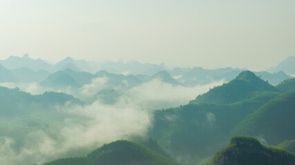 Blue sky and fresh morning. A peaceful, refreshing feeling. View of the hills surrounding Ba Quang, Ha Lang district, Cao Bang province, Vietnam