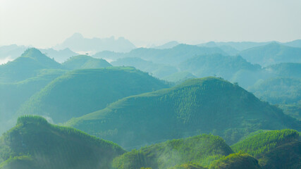 Blue sky and fresh morning. A peaceful, refreshing feeling. View of the hills surrounding Ba Quang, Ha Lang district, Cao Bang province, Vietnam