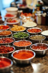 A table topped with various condiments for food and dining