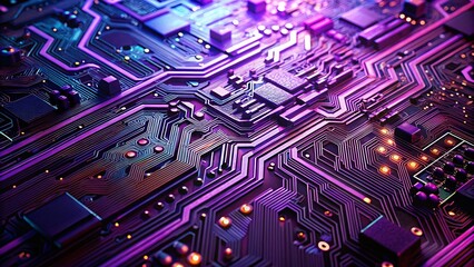Poster - Abstract Circuit Board in Vibrant Purple Hues for Futuristic Technology Visuals