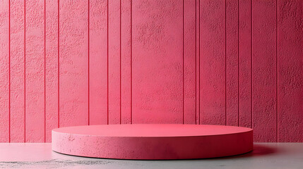 Minimalist Pink Round Platform with Textured Wall Background for Product Display, Branding, and Design Inspiration