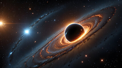 Wall Mural -  View from space to a spiral galaxy and stars. Universe filled with stars, nebula and galaxy.