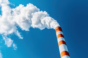 Smoke billowing from an industrial chimney against a bright blue sky.