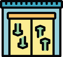 Poster - this colorful vector illustration depicts an elevator with its doors opening and closing, ideal for 