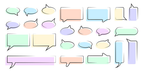 Poster - Set of speech bubbles. graphic design elements for text and messages, black outline text boxes and colorful backgrounds. Vector illustration.