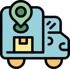 Poster - Delivery truck carrying a parcel with location pin showing successful shipment to the destination