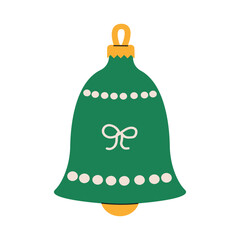 Wall Mural - A decorative green bell ornament with a bow design hanging against a white background