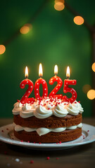 New Year's cake with candles in the form of numbers 2025	