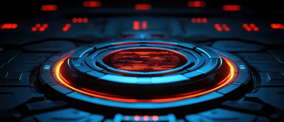 Poster - Futuristic interface design with red and blue glowing elements on a dark surface.