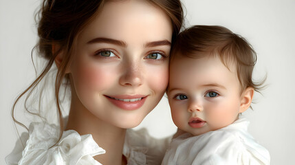 Poster - Mother and Baby Smiling Together in a Close-Up Photo