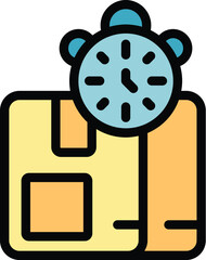 Poster - Alarm clock is sitting on cardboard box representing fast delivery for online order
