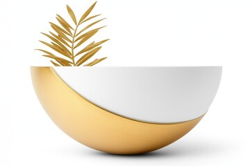 Stylized gold and white leaf in a modern decorative bowl symbolizing balance elegance and minimalist design in a contemporary home decor setting