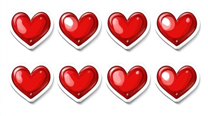 Red color heart shape sticker set isolated on white background