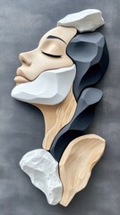 Enchanting mosaic artwork of a woman's face created with fragments of stone and marble, highlighting beauty and artistry in a captivating design