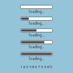 Fototapete - collection set of retro game 8bit pixel art loading process progress counter bar computer battery, b