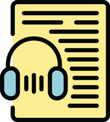 Poster - Audiobook icon, outline style with headphones and text symbolizing online education and library